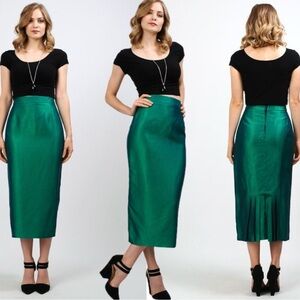 Steilmann Vintage Metallic Beetle Green pleated midi Pencil Skirt